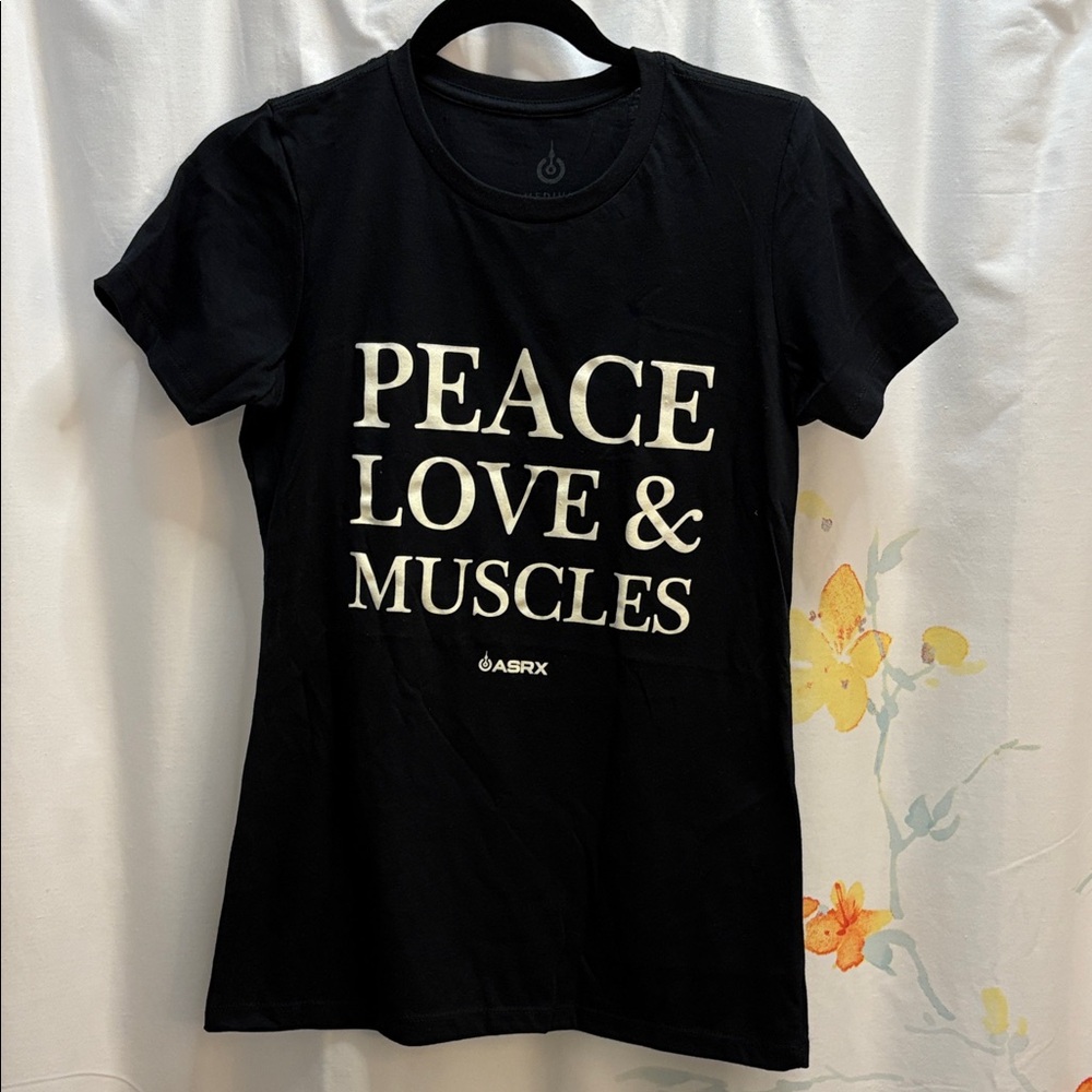 Black Graphic Tee - Peace, Love & Muscles